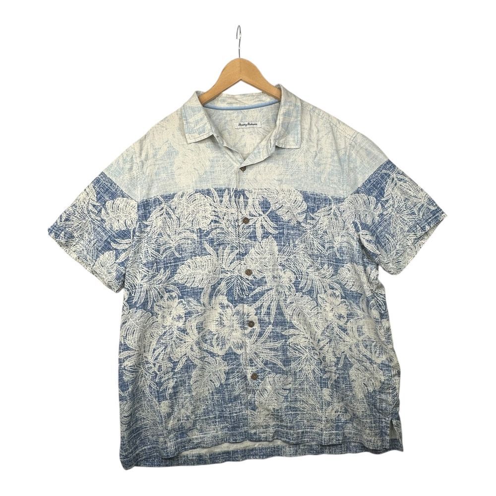 Tommy Bahama Silk Blend Islandzone Button Down Hawaiian Shirt size XXL Blue